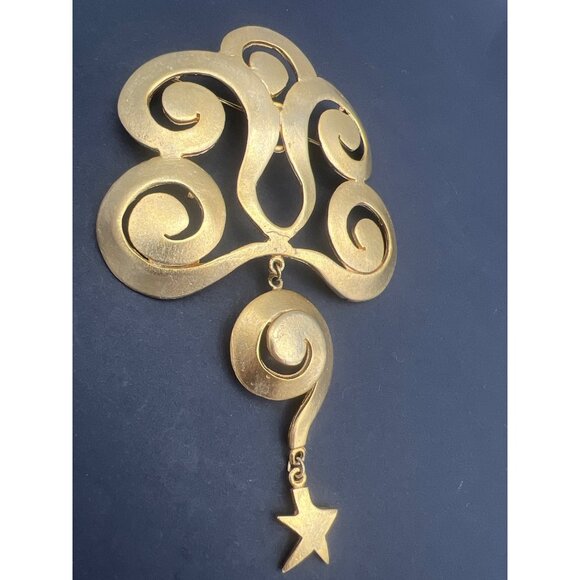 Vintage Ultra Craft Shoulder Brooch Pin Articulated Scroll Star Statement - Picture 2 of 9